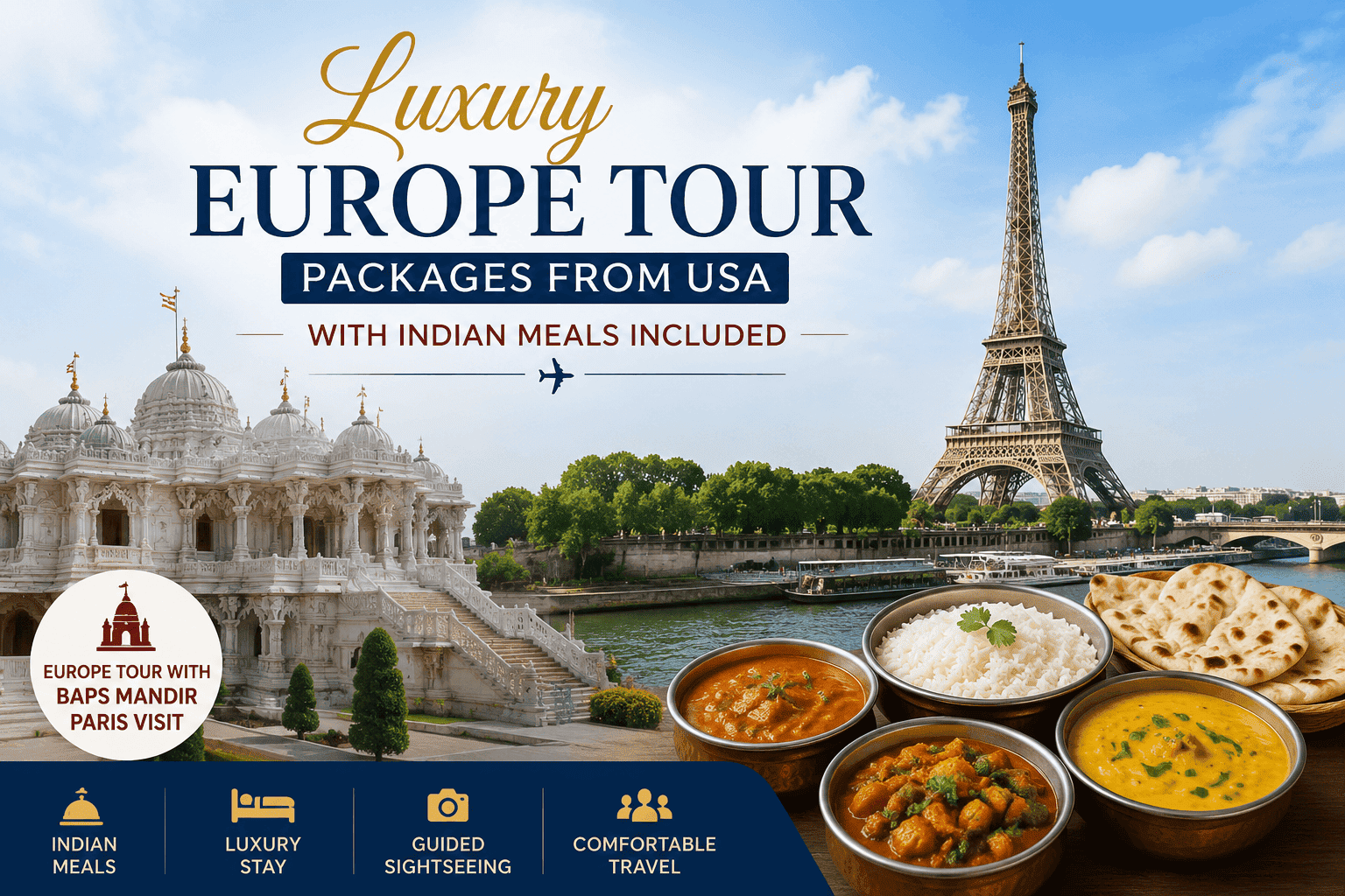 Luxury Europe Tour Packages from USA with Indian Meals