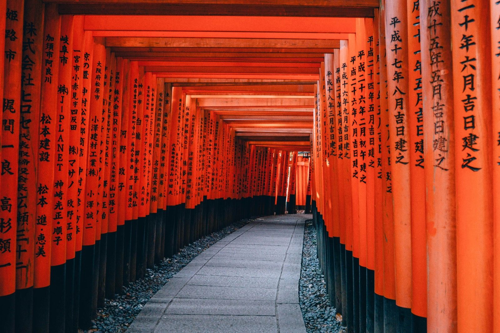 Vermilion torii gates at Fushimi Inari Taisha in Kyoto