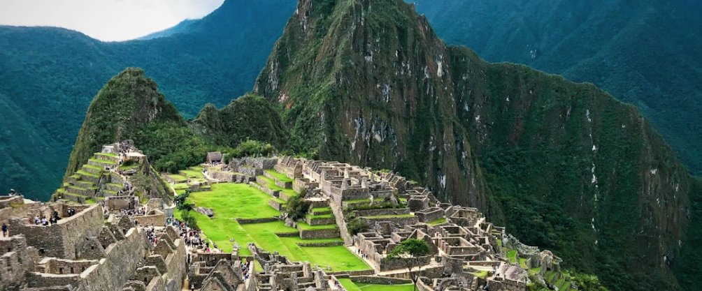 The terraces and ruins of Machu Picchu above the Urubamba valley in Peru